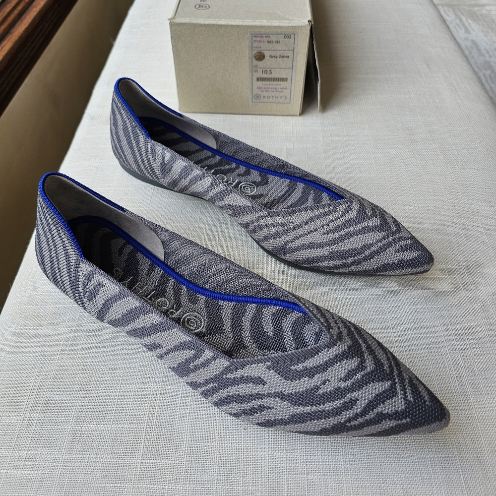 New! Rothy's Sz 10.5 Points Flats Shoes Grey Gray Zebra Rothys